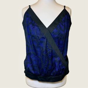 bebe Black and Royal Purple Lace Camisole Blouse Women’s Size Medium